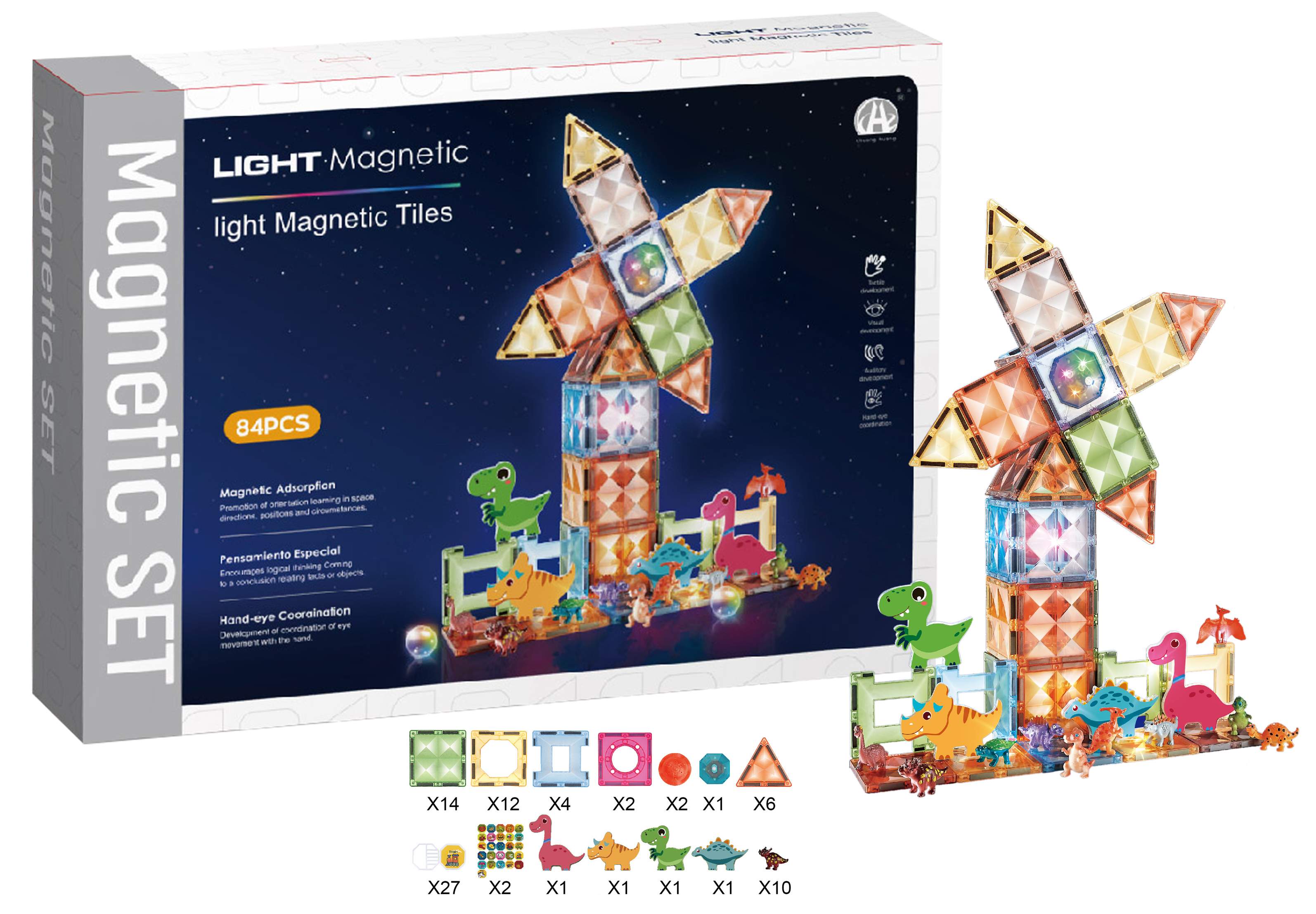 Magnetic Tiles 3D Mıktnatıslı Light Manyetik Yapı Blokları 82 Parça