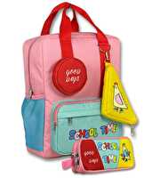 School Time Baskılı Pembe Yeşil Okul Çantası