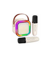 Mini Kablosuz Bluetooth Karaoke Hoparlör Çift Mikrofonlu Çocuk Karaoke Seti Pembe