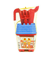 Resimli Mavi Kapaklı Kırmızı Suluklu Kale Kova Seti