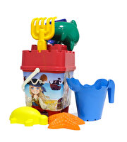 Resimli Kırmızı Kapaklı Full Parçalı Mavi Suluklu Dev Kova Seti 1029