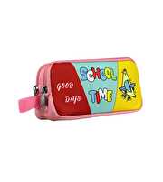 School Time Baskılı Pembe Yeşil Kalem Çantası