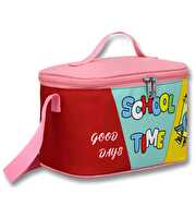 School Time Baskılı Pembe Yeşil Termal Okul Beslenme Çantası