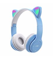 Kedi Tasarımlı Katlanabilir Led Işıklı Kulaklık Mavi