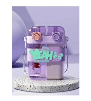 Yeah Askılı Çift Hazneli Çift Kapaklı Matara Mor