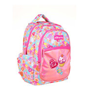 Kaukko Kids Aynalı Nakışlı Cupcake Pembe Okul Çantası