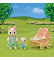 Sylvanian Families Çiçekli Kedi Baba ve Bebek Arabası Seti