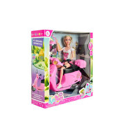 Pembe Motosiklet ve Kasklı Uzun Saçlı Bebek