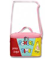 School Time Baskılı Pembe Yeşil Termal Okul Beslenme Çantası
