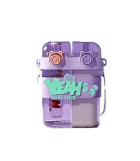 Yeah Askılı Çift Hazneli Çift Kapaklı Matara Mor