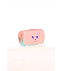 Kaukko Kids 3 Bölmeli Cute Face Cat Kalem Çantası