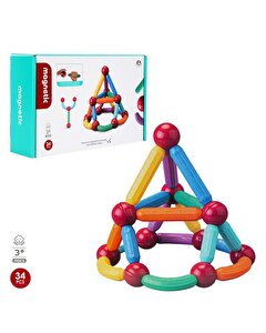 Manyetik Renkli  Yapı &Ccedil;ubuklar 34 Par&ccedil;a