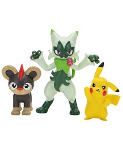 Pokemon Battle 3'l&uuml; Fi̇g&uuml;r Seti̇ Pikachu Floragato Litleo