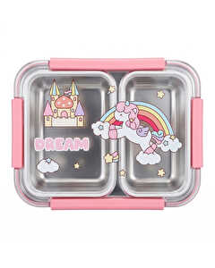 Unicorn Desenli Paslanmaz &Ccedil;elik Yemek Kabı Pembe