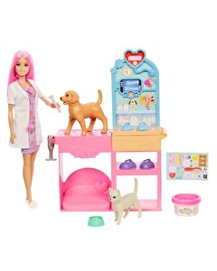 Barbie'nin Veteriner Kliniği Bebek ve Aksesuarlar Oyun Seti JFX93