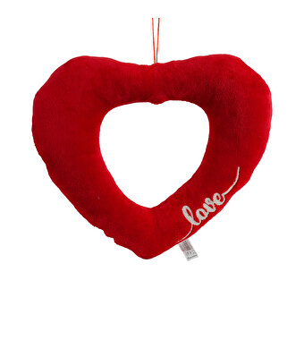 Love Nakışlı Kalpli Yastık 35 Cm Peluş