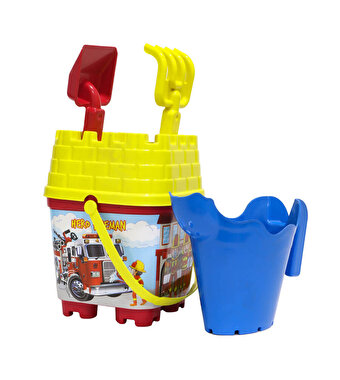 Resimli Sarı Kapaklı Mavi Suluklu Kale Kova Seti