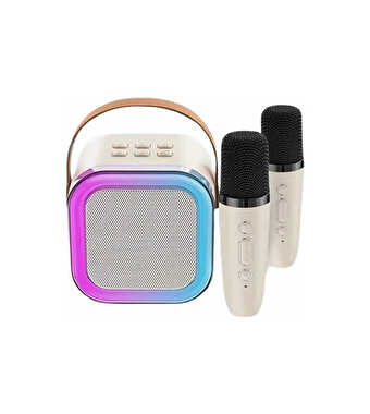 Mini Kablosuz Bluetooth Karaoke Hoparlör Çift Mikrofonlu Çocuk Karaoke Seti Pembe