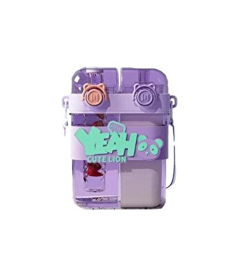 Yeah Askılı Çift Hazneli Çift Kapaklı Matara Mor