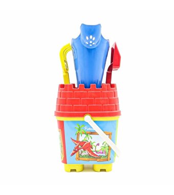 Resimli Kırmızı Kapaklı Mavi Suluklu Kale Kova Seti