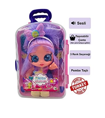 Sesli ve Taşınabilir Çantalı Şeker Kız Roza Bebek