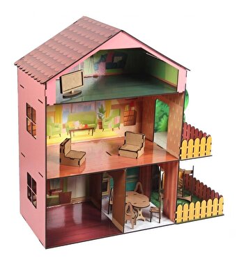 Ahşap Ağaçlı Bebek Evi 14 Parça