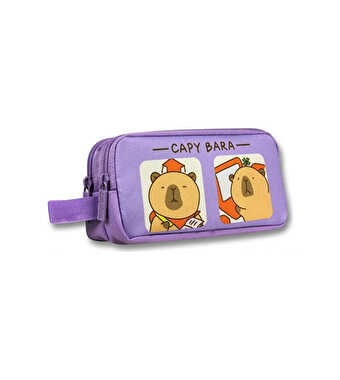 Capybara Desenli Lila Kalem Çantası