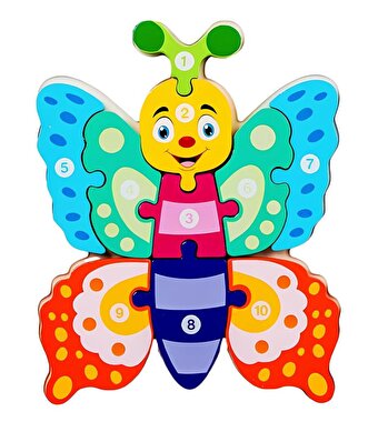 Ahşap Renkli Kelebek Sayı Puzzle