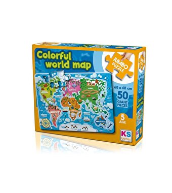 Ks Puzzle Colorful World Map Jumbo Boy Puzzle 50 Parça