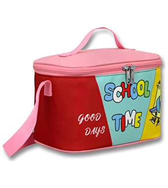 School Time Baskılı Pembe Yeşil Termal Okul Beslenme Çantası
