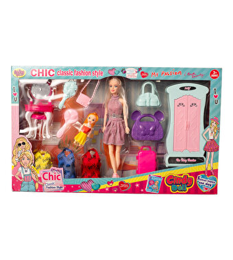 Cindy Makyaj Masalı Dolaplı Oyun Seti Pembe Elbiseli