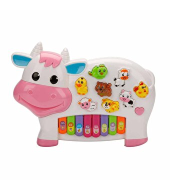Türkçe Hayvan Sesli İnek Görünümlü Piyano Beyaz
