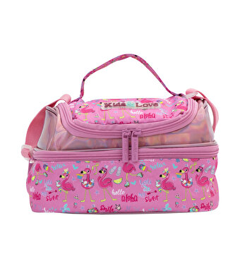 Kaukko Kids&Love Aynalı Taşlı Flamingo Termos Beslenme Çantası
