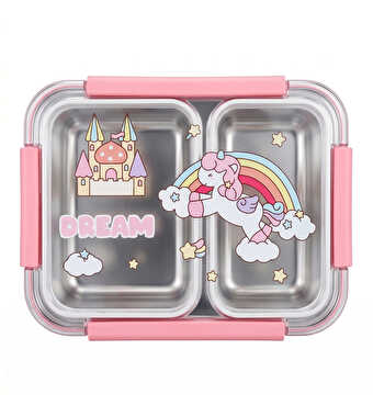 Unicorn Desenli Paslanmaz Çelik Yemek Kabı Pembe