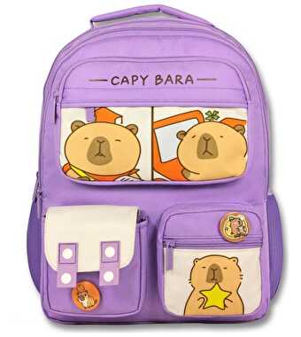 Capybara Desenli Lila Sırt Çantası