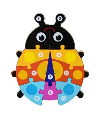 Ahşap Renkli Uğur Böceği Sayı Puzzle
