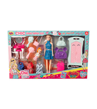 Cindy Makyaj Masalı Dolaplı Oyun Seti Mavi Elbiseli