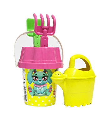 Pembe Kapaklı Açık Sarı Suluklu Kova Seti 1011