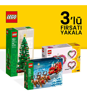 LEGO Yılbaşı Özel 3’lü Özel Set Paketi (Çam Ağacı + Noel Baba’nın Kızağı + Kalp Süsleme Seti)