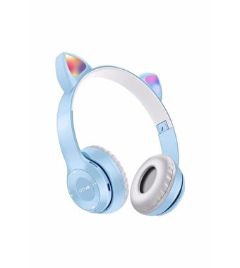 Kedi Tasarımlı Katlanabilir Led Işıklı Kulaklık Mavi