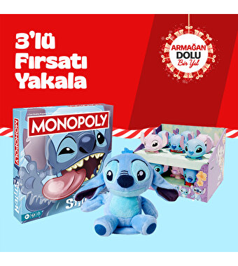 Stitch Yılbaşı Özel Seti Peluş, Sürpriz Paket ve Monopoly Oyun Seti