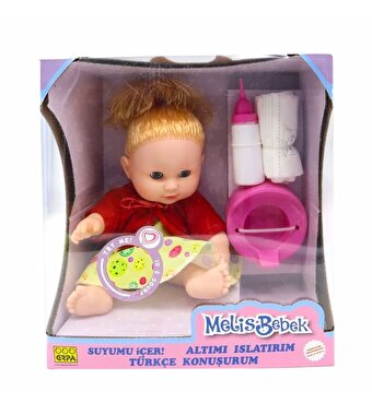 Melis Altını Islatan Sesli Bebeğim Kırmızı Hırkalı Sarı Elbiseli