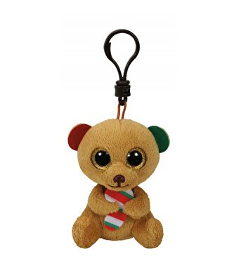 TY Beanie Boos Bella Brown Bear W/Candy Cane Clip