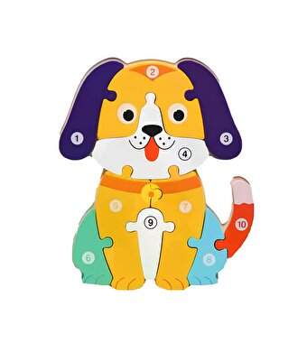 Ahşap Renkli Köpek Sayı Puzzle