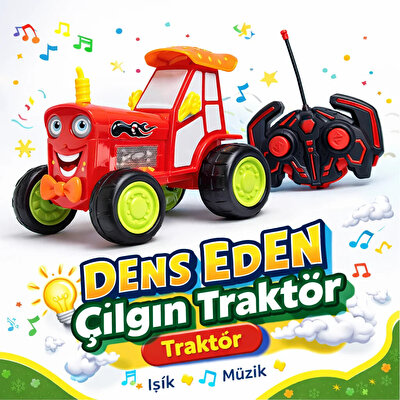 Dans Eden Çılgın Traktör Kumandalı Işıklı ve Müzikli Traktör Kırmızı