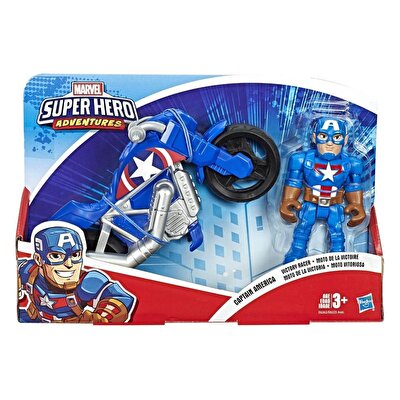 Marvel Super Hero Adventures Mega Mini Figür ve Motosiklet Kaptan Amerika E6262