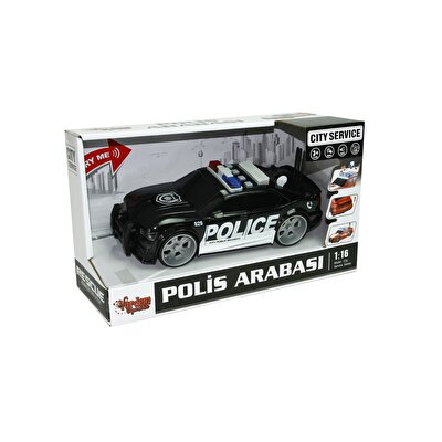 1:16 Ölçekli Sesli Işıklı Polis Arabası Siyah-Beyaz