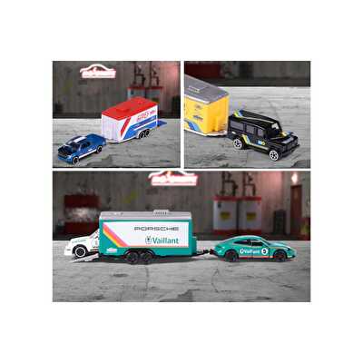 Majorette Car Trailer Ford 1:64 Lisanslı Metal Araç Seti Land Roverdefender 110+Toyota Gr Supra