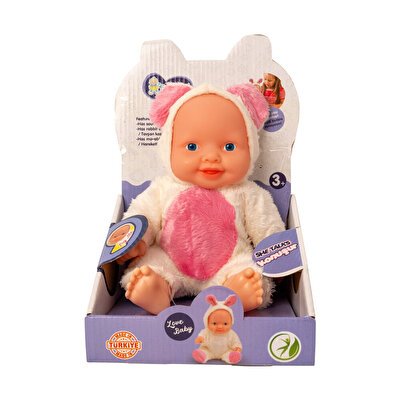 Ayı Kostümlü Sesli Roza Et Bebek Beyaz