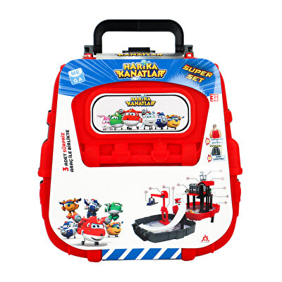 Harika Kanatlar Çantalı Süper Garaj Set Kırmızı